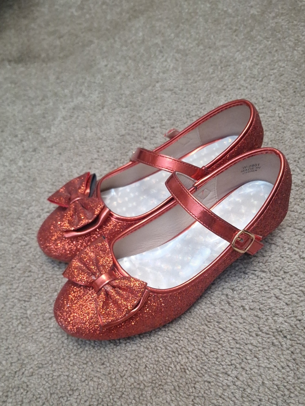 Girls Metallic Red Glitter Mary Jane Shoes with Bow